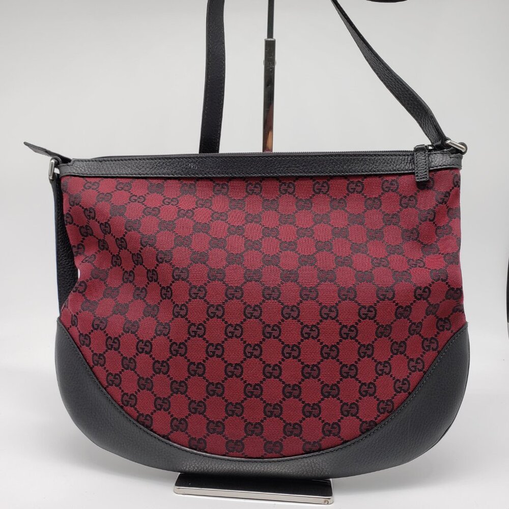 Authentic Gucci GG Canvas Crossbody Red/Black Monogram Leather Trim Shoulder Bag - Picture 3 of 16